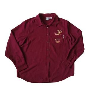 Disney Burgundy Red Embroidered Tigger Show Off Button Up Shirt Women's Size XL
